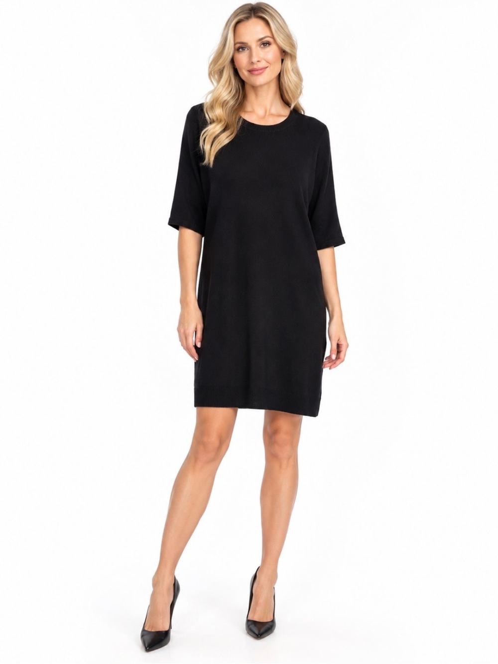 Talbots NWT Pure Merino Wool 3/4 Sleeve Sweater Dress Career Casual Black Sz PS